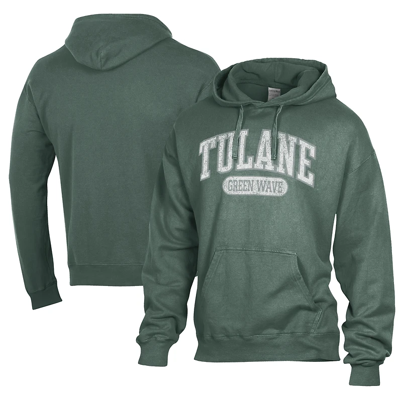 Men's Comfort Wash  Green Tulane Green Wave Lightweight Fleece Pullover Hoodie