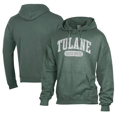 Men's Comfort Wash  Green Tulane Green Wave Lightweight Fleece Pullover Hoodie