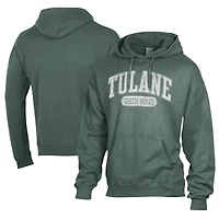 Men's Comfort Wash  Green Tulane Green Wave Lightweight Fleece Pullover Hoodie
