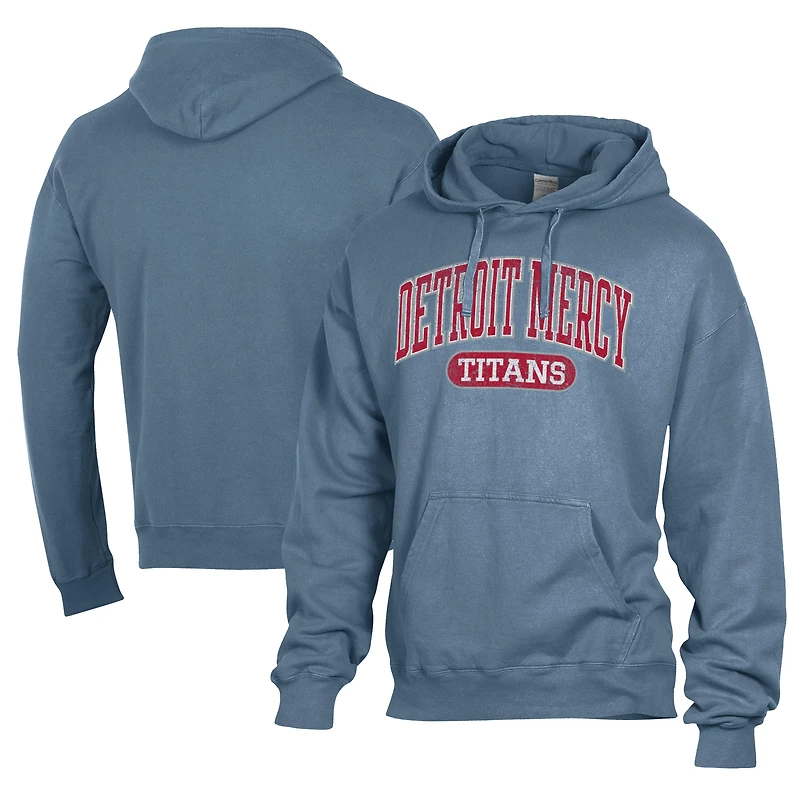 Men's Comfort Wash  Blue Detroit Mercy Titans Lightweight Fleece Pullover Hoodie