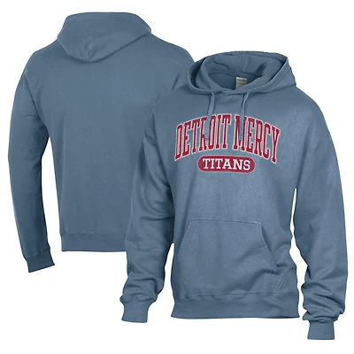 Men's Comfort Wash  Blue Detroit Mercy Titans Lightweight Fleece Pullover Hoodie