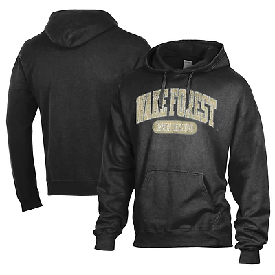 Men's Comfort Wash  Black Wake Forest Demon Deacons Lightweight Fleece Pullover Hoodie