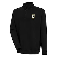 Men's Antigua Black Columbus Crew Victory Quarter-Zip Pullover Top