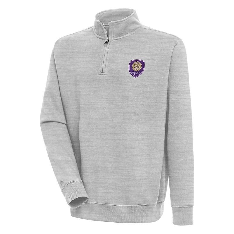 Men's Antigua Heather Gray Orlando City SC Victory Quarter-Zip Pullover Top