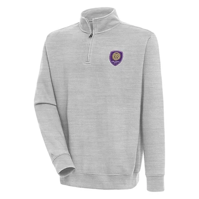 Men's Antigua Heather Gray Orlando City SC Victory Quarter-Zip Pullover Top