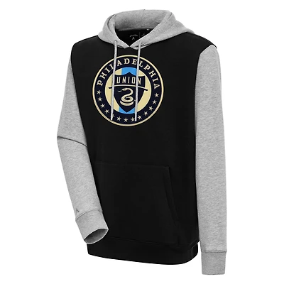 Men's Antigua Black Philadelphia Union Victory Color Block Pullover Hoodie