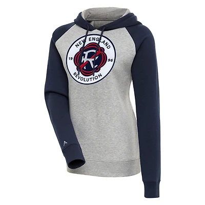 Women's Antigua  Heather Gray New England Revolution Victory Raglan Sleeve Pullover Hoodie