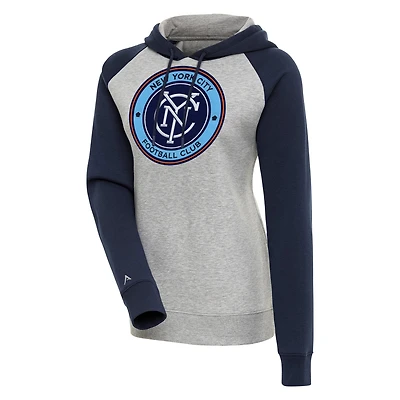 Women's Antigua  Heather Gray New York City FC Victory Raglan Sleeve Pullover Hoodie