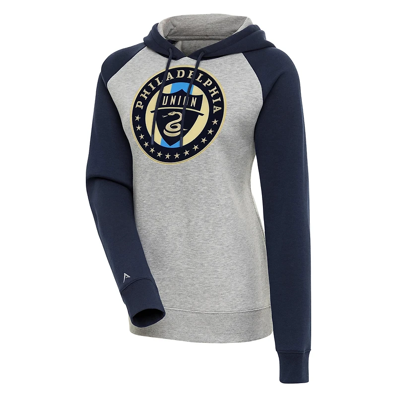 Women's Antigua Heather Gray Philadelphia Union Victory Raglan Sleeve Pullover Hoodie