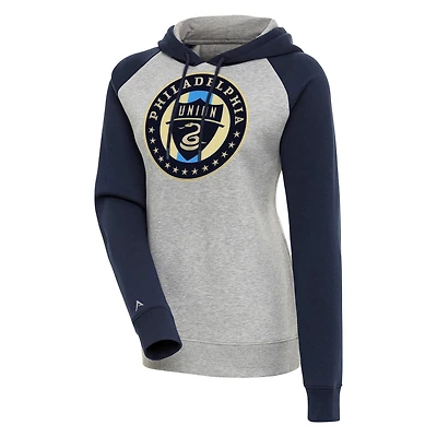 Women's Antigua  Heather Gray Philadelphia Union Victory Raglan Sleeve Pullover Hoodie