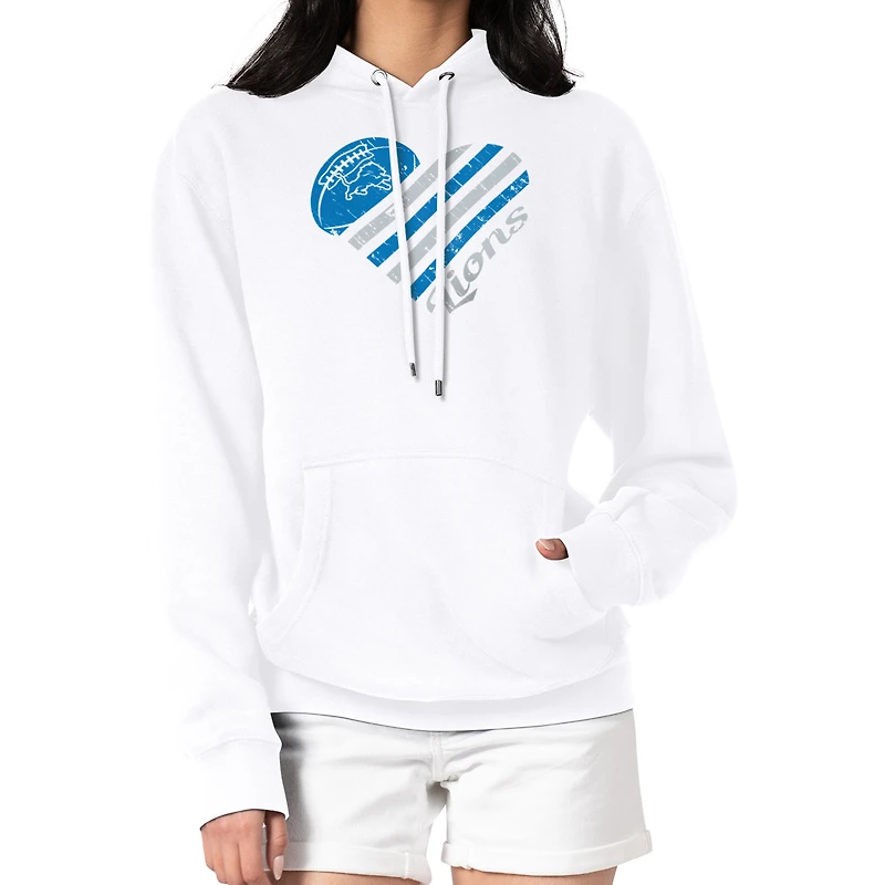 Women's G-III 4Her by Carl Banks White Detroit Lions Heart Graphic Fleece Pullover Hoodie