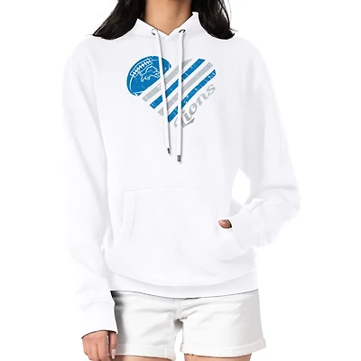 Women's G-III 4Her by Carl Banks  White Detroit Lions Heart Graphic Fleece Pullover Hoodie