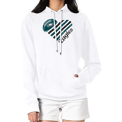 Women's G-III 4Her by Carl Banks  White Philadelphia Eagles Heart Graphic Fleece Pullover Hoodie