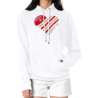 Women's G-III 4Her by Carl Banks  White San Francisco 49ers Heart Graphic Fleece Pullover Hoodie