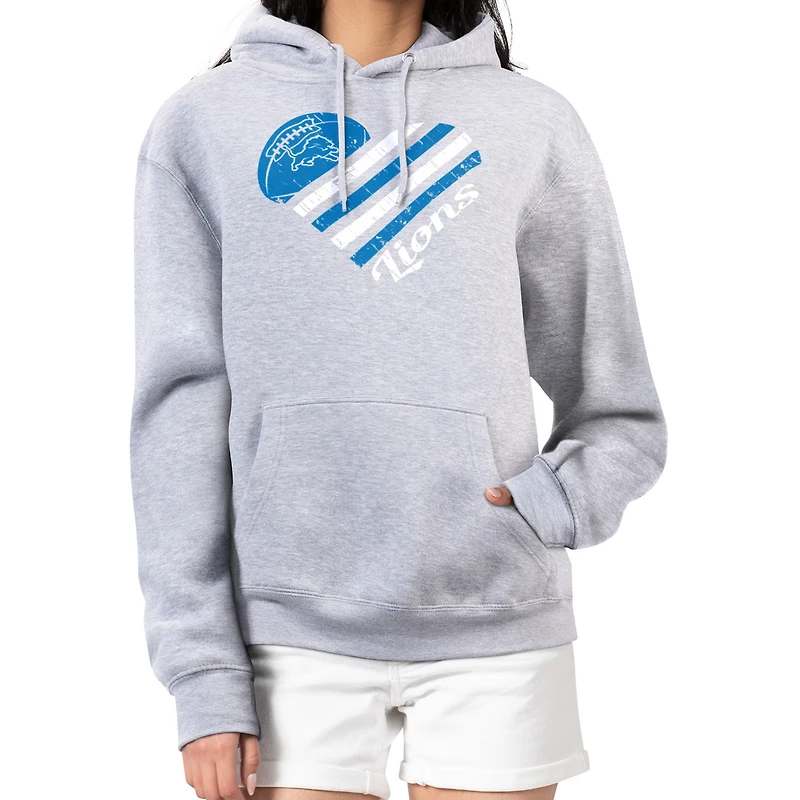 Women's G-III 4Her by Carl Banks Heather Gray Detroit Lions Heart Graphic Fleece Pullover Hoodie