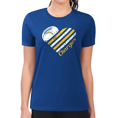 Women's G-III 4Her by Carl Banks  Royal Los Angeles Chargers Super-Slim Fit Lightweight Heart V-Neck T-Shirt