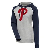 Women's Antigua  Heather Gray/Navy Philadelphia Phillies Victory Raglan Sleeve Pullover Hoodie