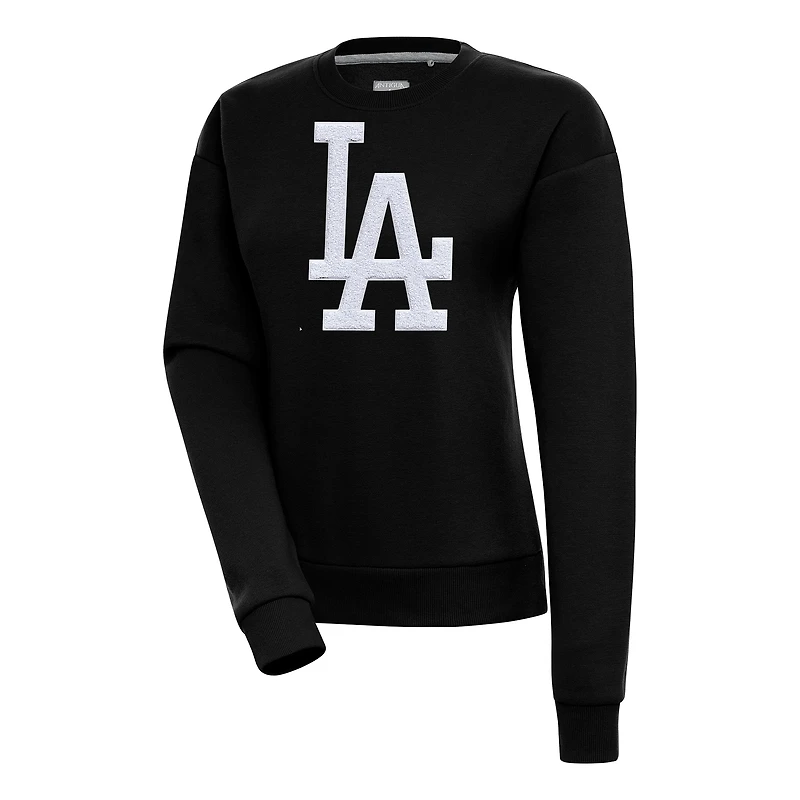 Women's Antigua Black Los Angeles Dodgers Victory Chenille Pullover Sweatshirt
