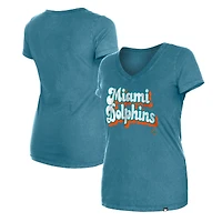 Women's New Era Aqua Miami Dolphins Enzyme Wash Low V-Neck T-Shirt