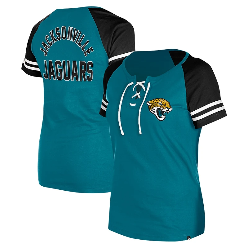 Women's New Era Teal Jacksonville Jaguars Lace-Up Raglan T-Shirt
