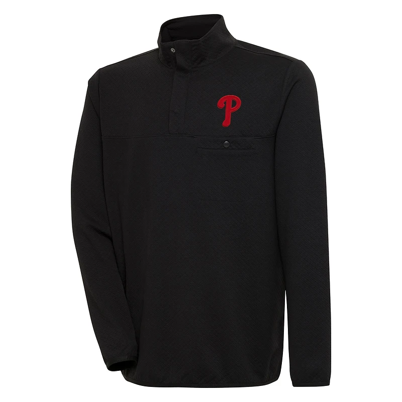 Men's Antigua  Black Philadelphia Phillies Steamer Quarter-Snap Pullover Jacket