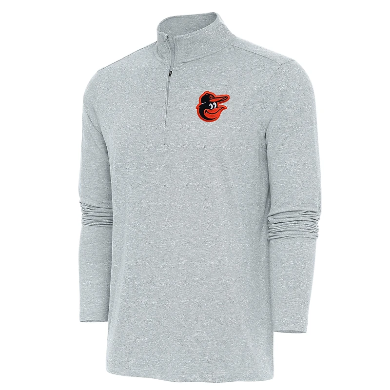 Men's Antigua Heather Gray Baltimore Orioles Hunk Quarter-Zip Pullover Top