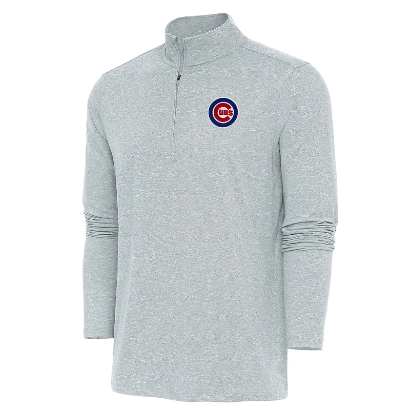 Men's Antigua  Heather Gray Chicago Cubs Hunk Quarter-Zip Pullover Top