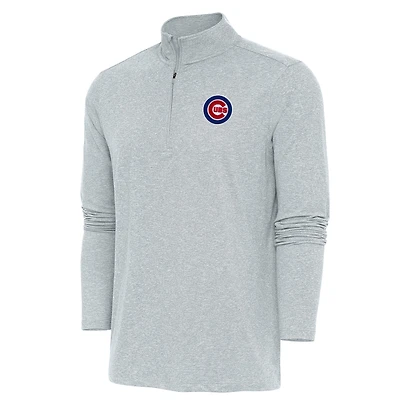 Men's Antigua  Heather Gray Chicago Cubs Hunk Quarter-Zip Pullover Top