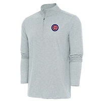 Men's Antigua  Heather Gray Chicago Cubs Hunk Quarter-Zip Pullover Top