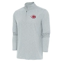 Men's Antigua  Heather Gray Cincinnati Reds Hunk Quarter-Zip Pullover Top