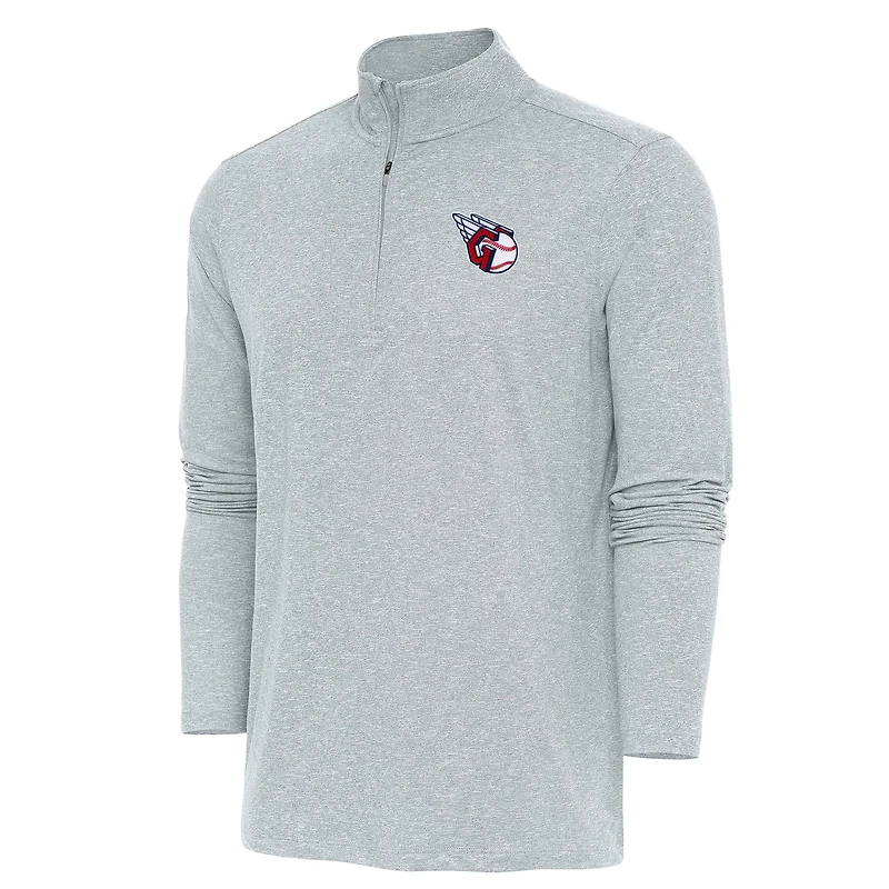 Men's Antigua  Heather Gray Cleveland Guardians Hunk Quarter-Zip Pullover Top