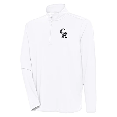 Men's Antigua White Colorado Rockies Hunk Quarter-Zip Pullover Top
