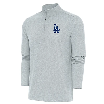 Men's Antigua  Heather Gray Los Angeles Dodgers Hunk Quarter-Zip Pullover Top