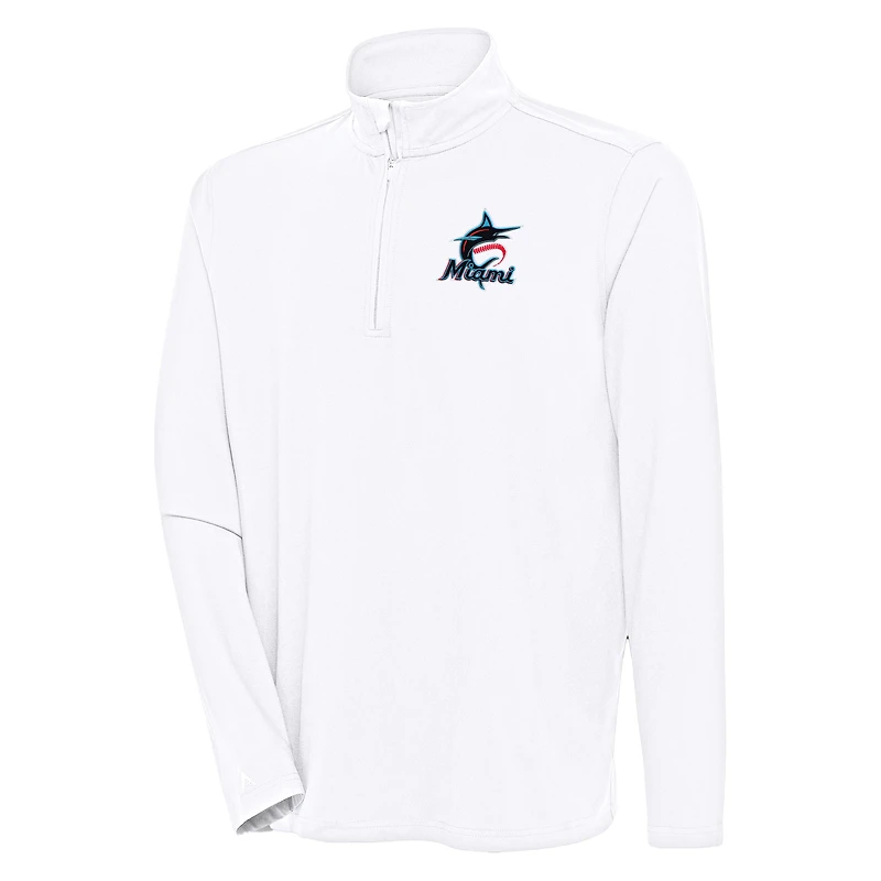 Men's Antigua White Miami Marlins Hunk Quarter-Zip Pullover Top