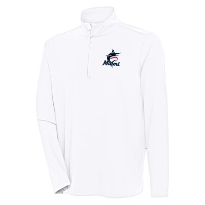Men's Antigua White Miami Marlins Hunk Quarter-Zip Pullover Top