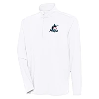 Men's Antigua  White Miami Marlins Hunk Quarter-Zip Pullover Top