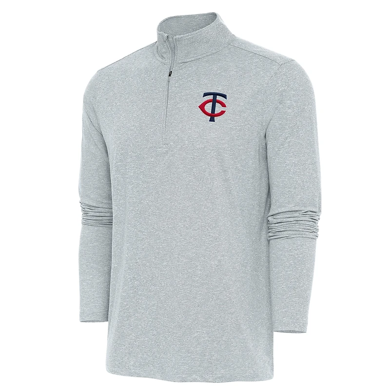 Men's Antigua Heather Gray Minnesota Twins Hunk Quarter-Zip Pullover Top