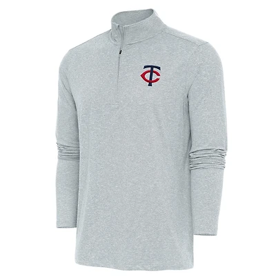 Men's Antigua Heather Gray Minnesota Twins Hunk Quarter-Zip Pullover Top