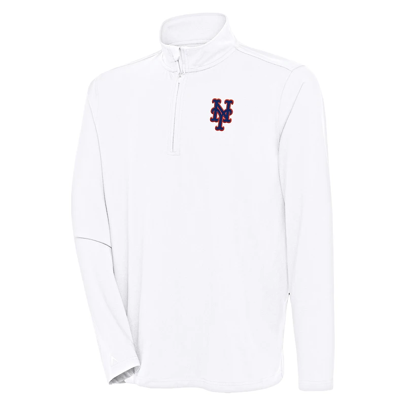 Men's Antigua White New York Mets Hunk Quarter-Zip Pullover Top