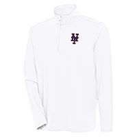 Men's Antigua  White New York Mets Hunk Quarter-Zip Pullover Top