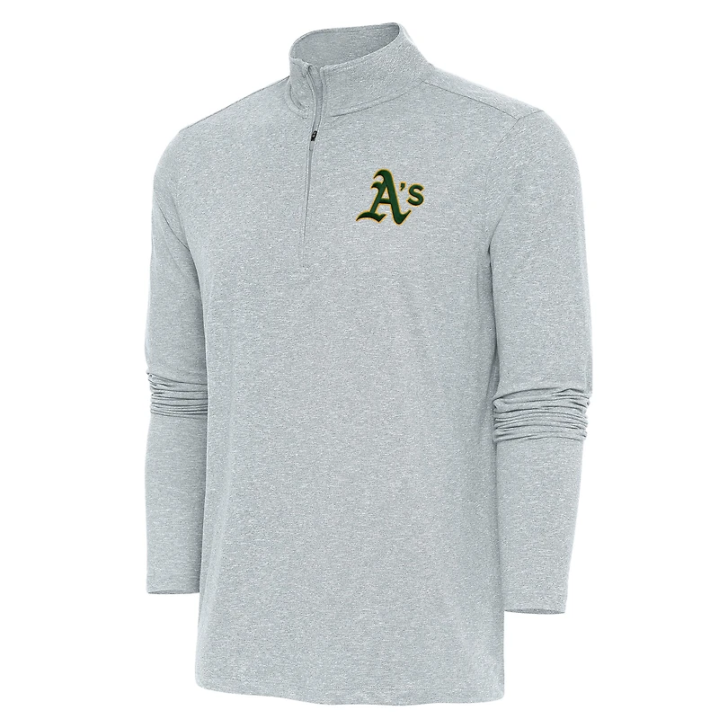 Men's Antigua Heather Gray Athletics Hunk Quarter-Zip Pullover Top