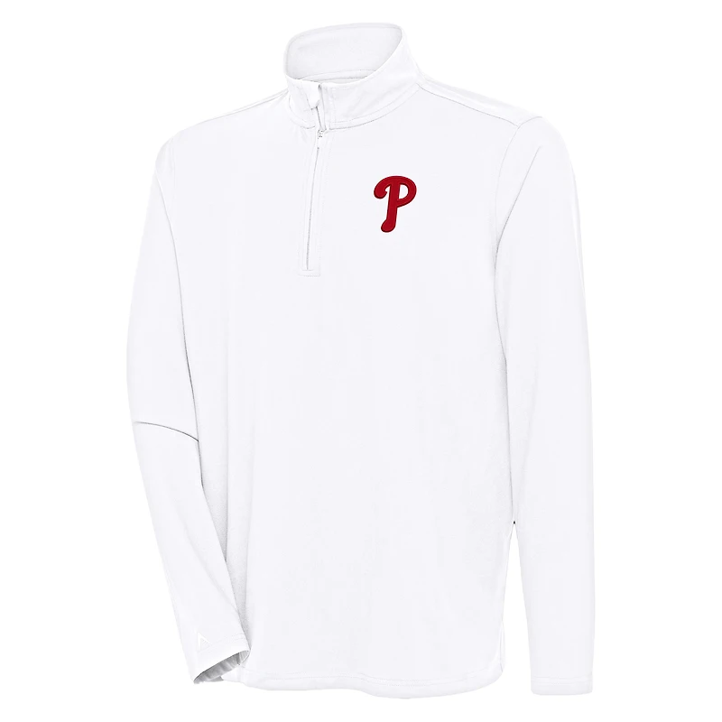 Men's Antigua White Philadelphia Phillies Hunk Quarter-Zip Pullover Top