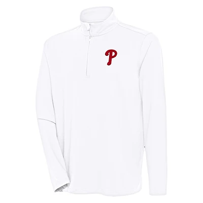 Men's Antigua White Philadelphia Phillies Hunk Quarter-Zip Pullover Top