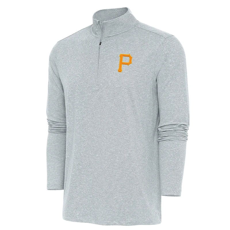 Men's Antigua  Heather Gray Pittsburgh Pirates Hunk Quarter-Zip Pullover Top