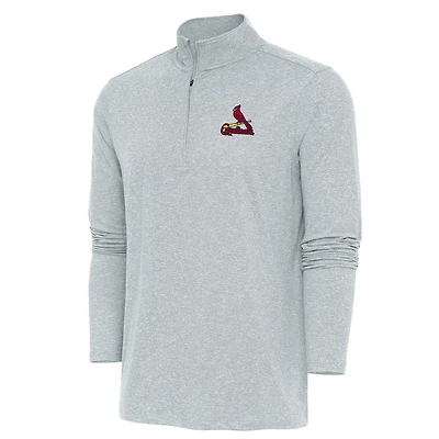 Men's Antigua Heather Gray St. Louis Cardinals Hunk Quarter-Zip Pullover Top