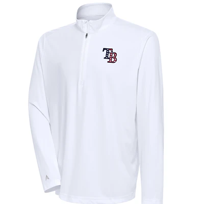 Men's Antigua White Tampa Bay Rays Patriotic Tribute Quarter-Zip Pullover Top