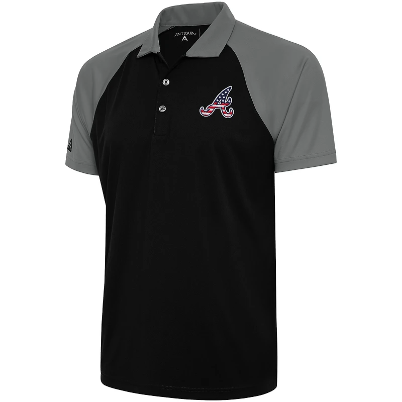 Men's Antigua  Black/Steel Atlanta Braves Patriotic Nova Polo