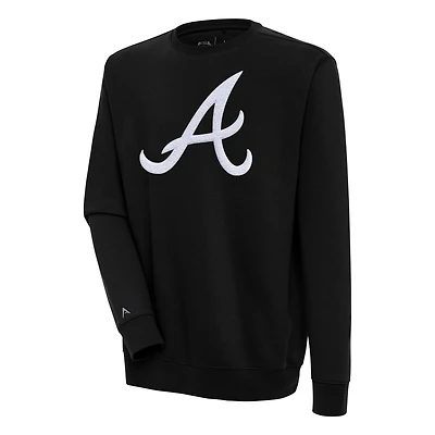 Men's Antigua Black Atlanta Braves Victory Crewneck Chenille Pullover Sweatshirt