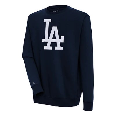 Men's Antigua  Navy Los Angeles Dodgers Victory Crewneck Chenille Pullover Sweatshirt