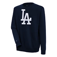 Men's Antigua  Navy Los Angeles Dodgers Victory Crewneck Chenille Pullover Sweatshirt